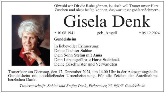 Anzeige von Gisela Denk von MGO