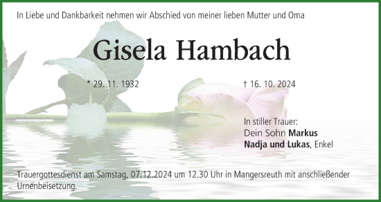 Anzeige von Gisela Hambach von MGO