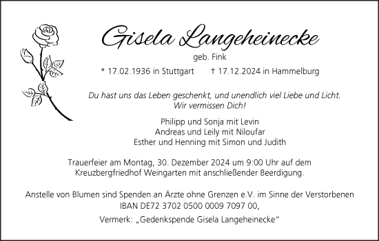 Anzeige von Gisela Langeheinecke von MGO