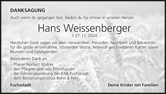 Anzeige von Hans Weissenberger von MGO