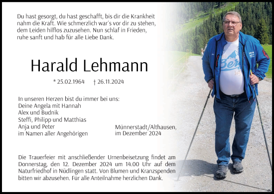 Anzeige von Harald Lehmann von MGO