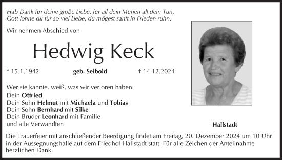 Anzeige von Hedwig Keck von MGO