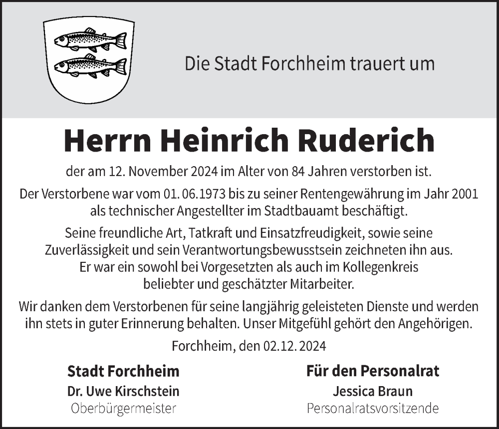  Traueranzeige für Heinrich Ruderich vom 02.12.2024 aus MGO