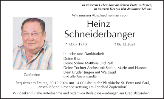 Anzeige von Heinz Schneiderbanger von MGO