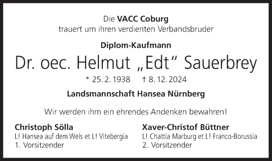 Anzeige von Helmut Sauerbrey von MGO