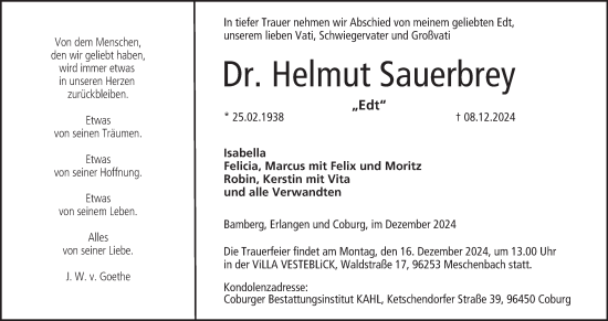 Anzeige von Helmut Sauerbrey von MGO