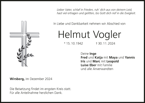 Anzeige von Helmut Vogler von MGO