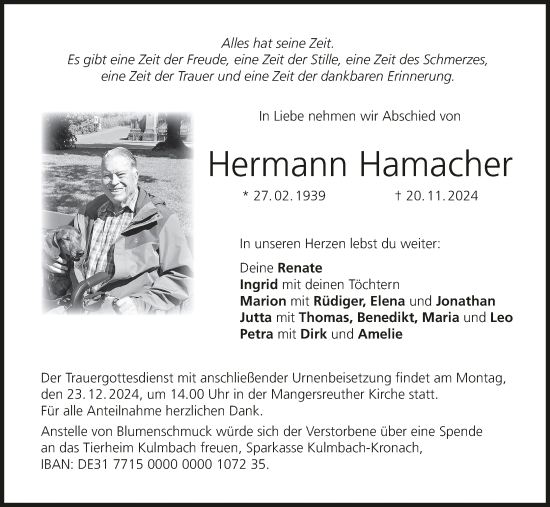 Anzeige von Hermann Hamacher von MGO