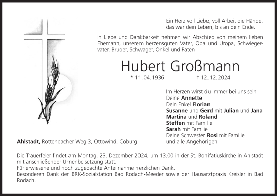 Anzeige von Hubert Großmann von MGO