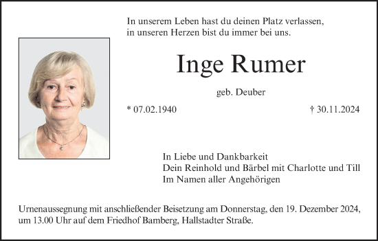 Anzeige von Inge Rumer von MGO