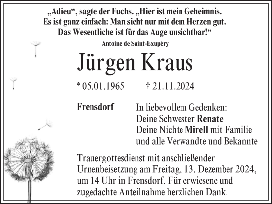 Anzeige von Jürgen Kraus von MGO