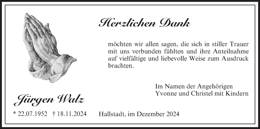  Traueranzeige für Jürgen Walz vom 07.12.2024 aus MGO