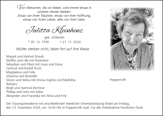 Anzeige von Julitta Kleinhenz von MGO