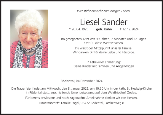 Anzeige von Liesel Sander von MGO