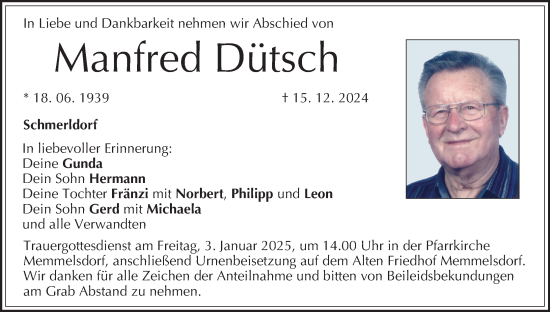 Anzeige von Manfred Dütsch von MGO