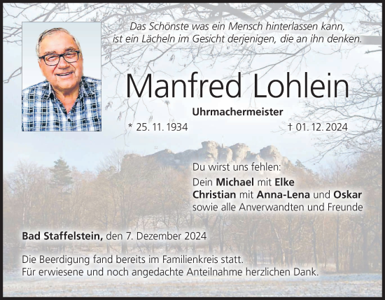 Anzeige von Manfred Lohlein von MGO