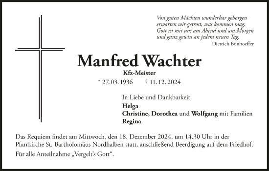 Anzeige von Manfred Wachter von MGO