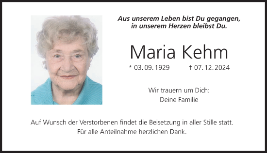 Anzeige von Maria Kehm von MGO
