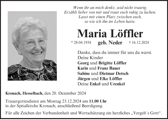 Anzeige von Maria Löffler von MGO