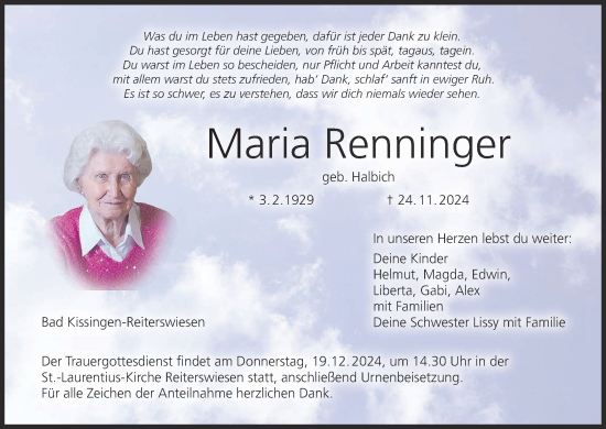 Anzeige von Maria Renninger von MGO