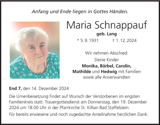 Anzeige von Maria Schnappauf von MGO