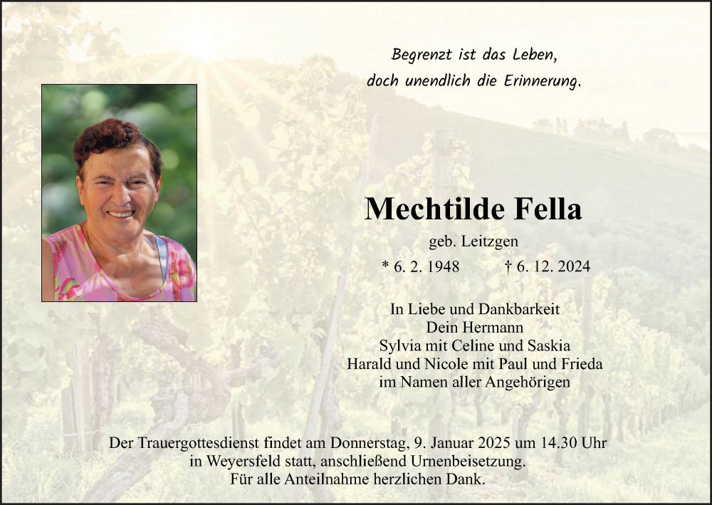  Traueranzeige für Mechtilde Fella vom 28.12.2024 aus MGO