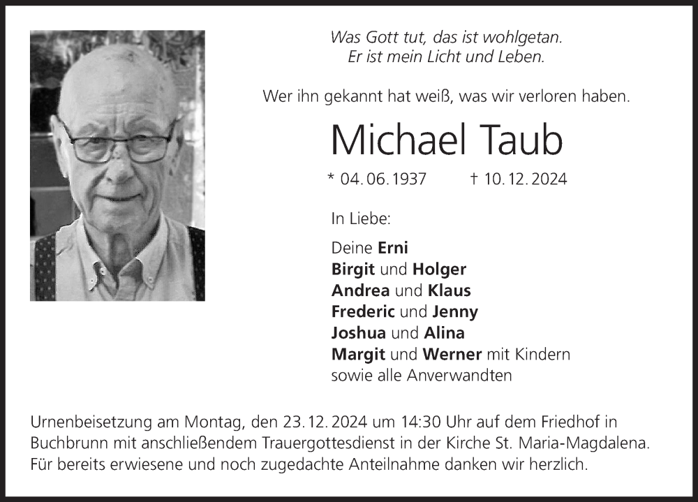  Traueranzeige für Michael Taub vom 19.12.2024 aus MGO