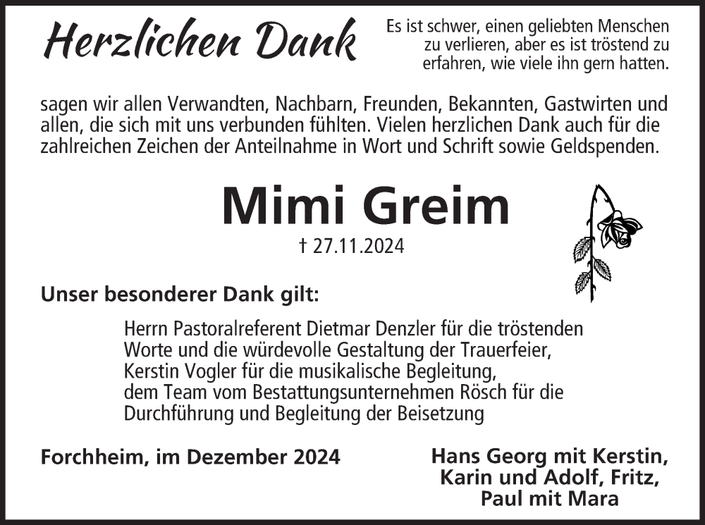  Traueranzeige für Annemarie Greim vom 28.12.2024 aus MGO