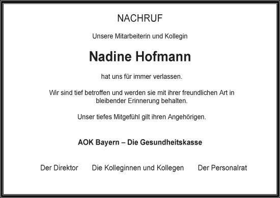 Anzeige von Nadine Hofmann von MGO