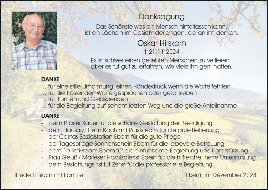 Anzeige von Oskar Hirskorn von MGO