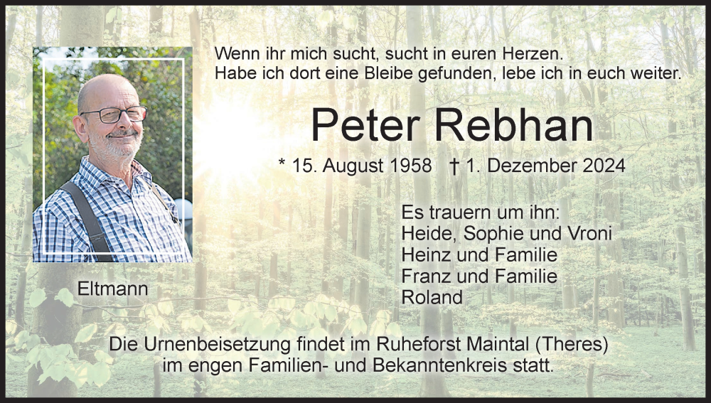  Traueranzeige für Peter Rebhan vom 07.12.2024 aus MGO