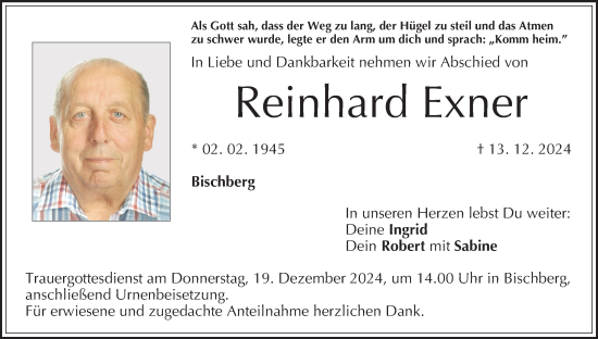 Anzeige von Reinhard Exner von MGO
