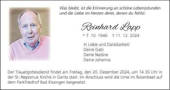 Anzeige von Reinhard Lapp von MGO