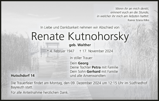 Anzeige von Renate Kutnohorsky von MGO