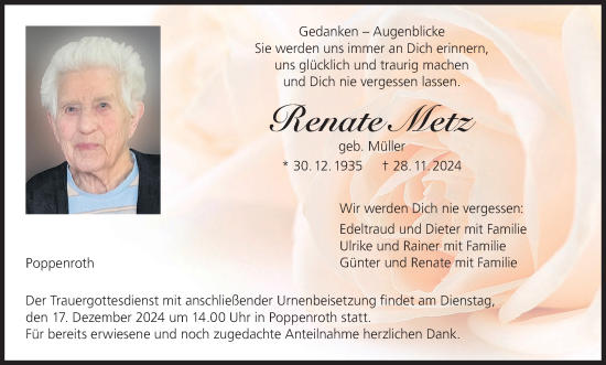 Anzeige von Renate Metz von MGO