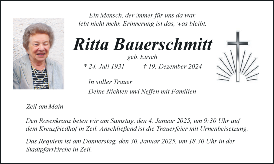 Anzeige von Ritta Bauerschmitt von MGO