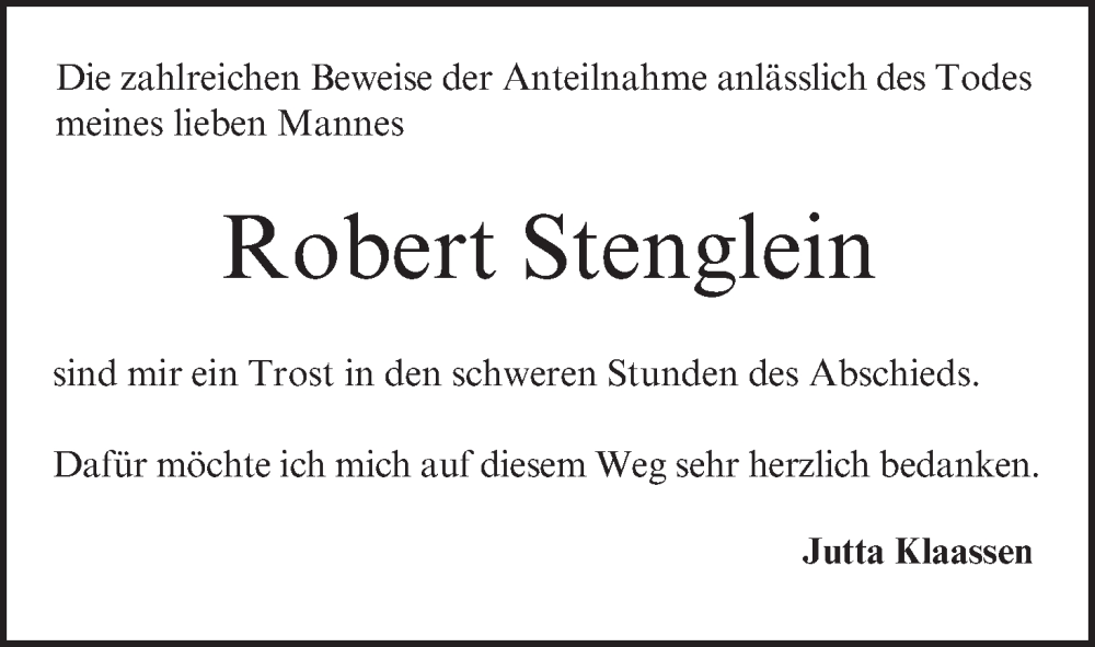  Traueranzeige für Robert Stenglein vom 21.12.2024 aus MGO