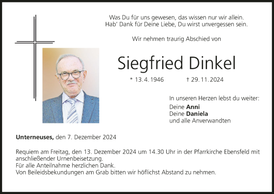 Anzeige von Siegfried Dinkel von MGO