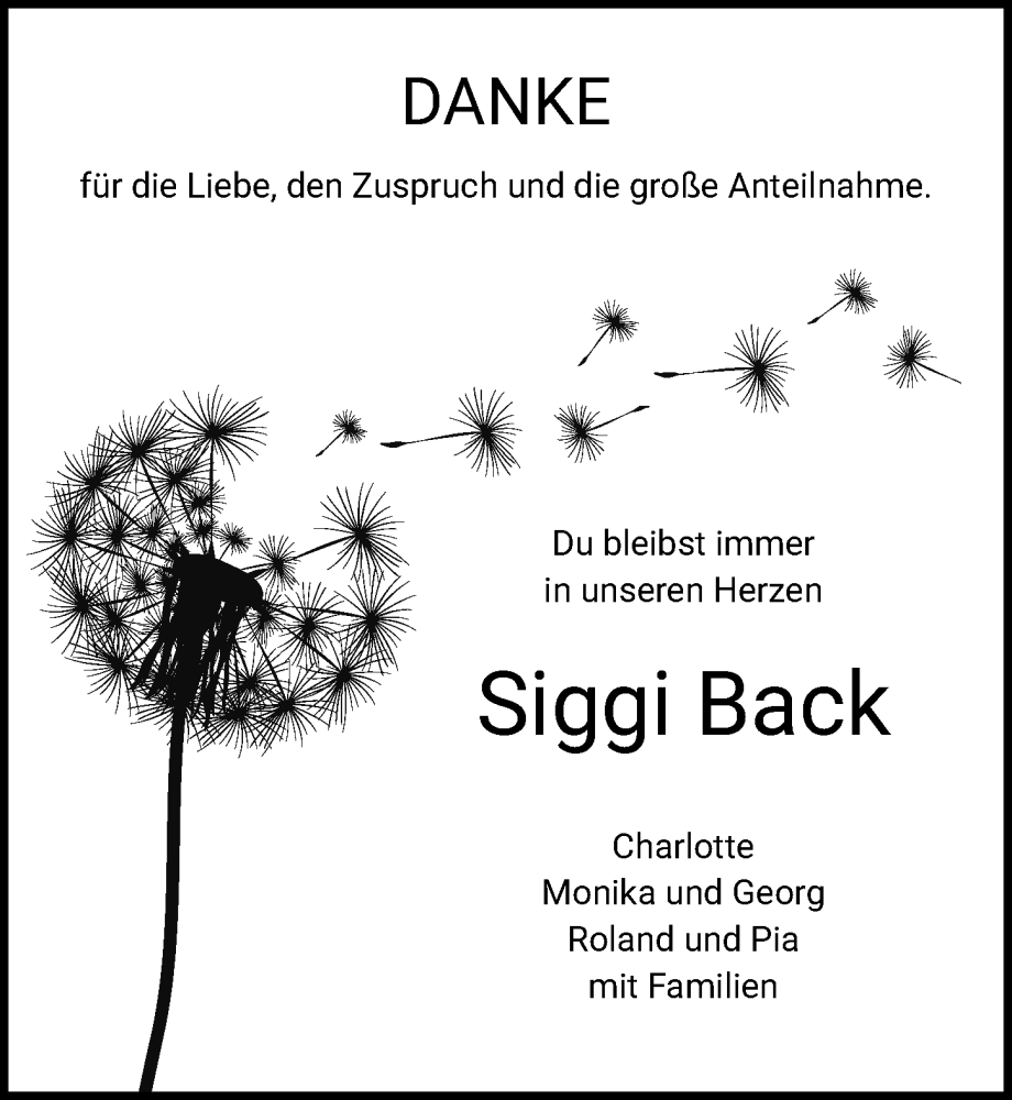  Traueranzeige für Siggi Back vom 14.12.2024 aus MGO