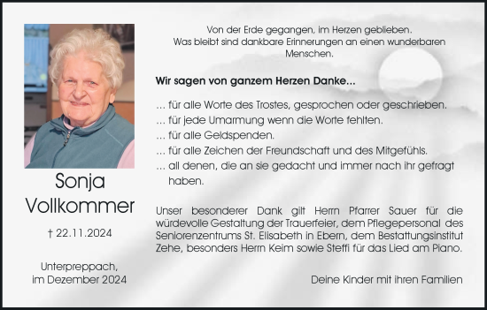 Anzeige von Sonja Vollkommer von MGO