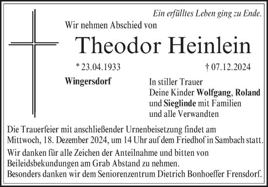 Anzeige von Theodor Heinlein von MGO