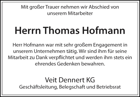 Anzeige von Thomas Hofmann von MGO