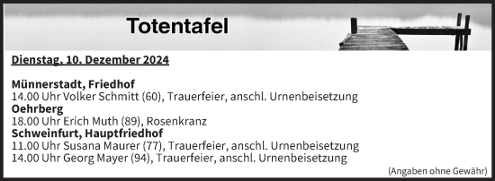 Anzeige von Totentafel vom 10.12.2024 von MGO