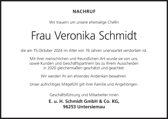 Anzeige von Veronika Schmidt von MGO