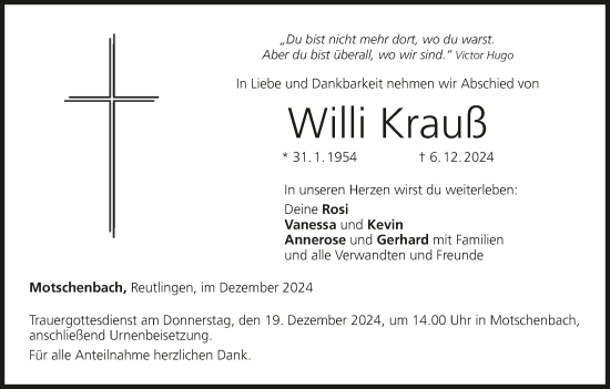 Anzeige von Willi Krauß von MGO