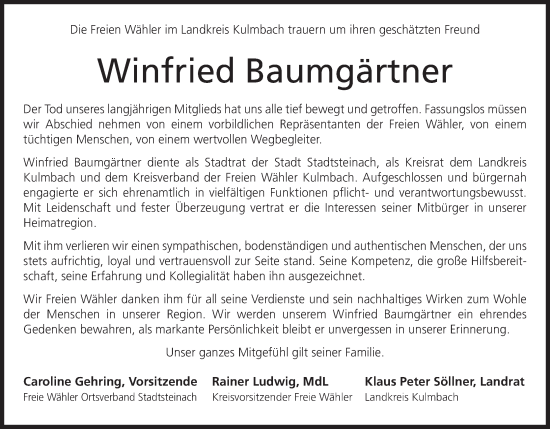 Anzeige von Winfried Baumgärtner von MGO