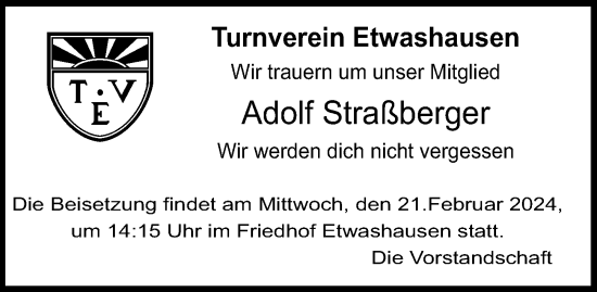 Anzeige von Adolf Straßberger von MGO