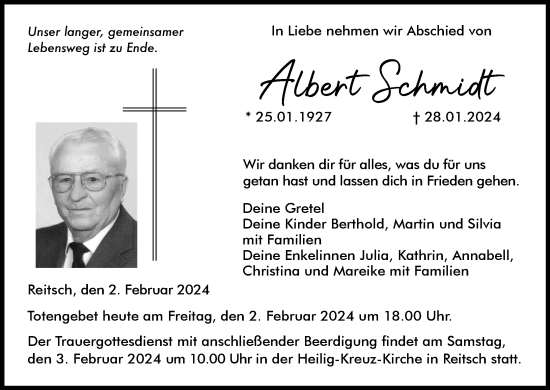 Anzeige von Albert Schmidt von MGO