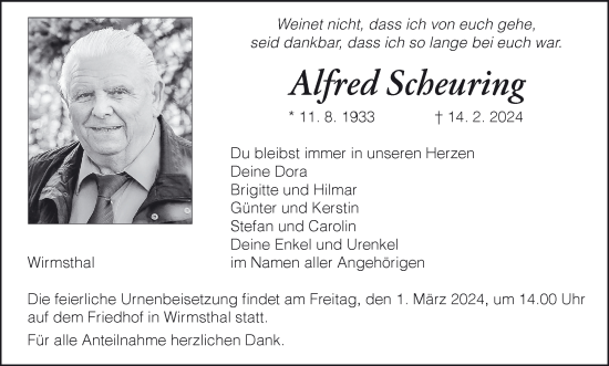Anzeige von Alfred Scheuring von MGO