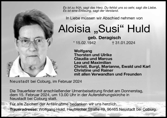 Anzeige von Aloisia Huld von MGO